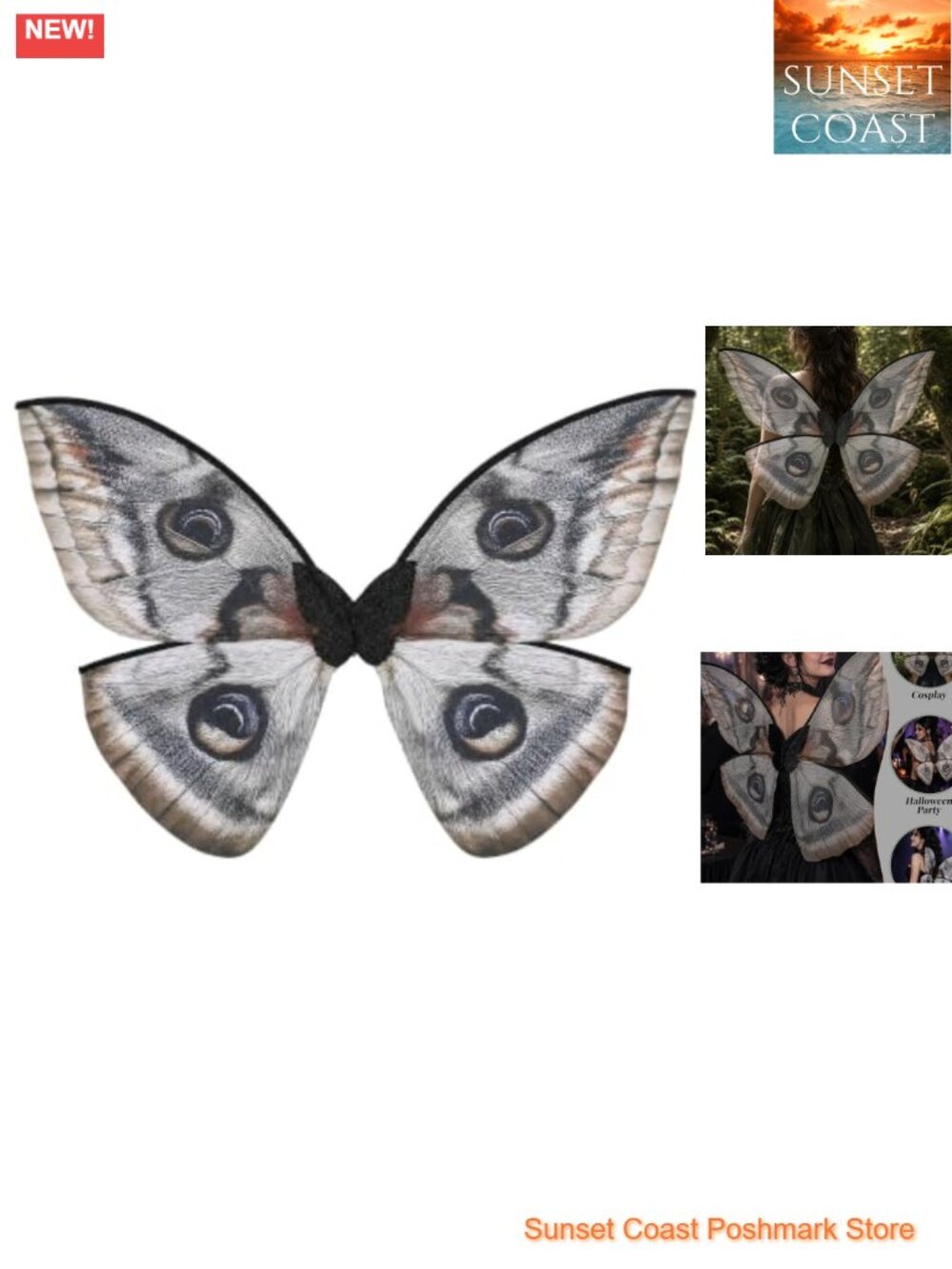 Moth Wings Costume Single-Sided Fairy Wings Cosplay Halloween Accessory